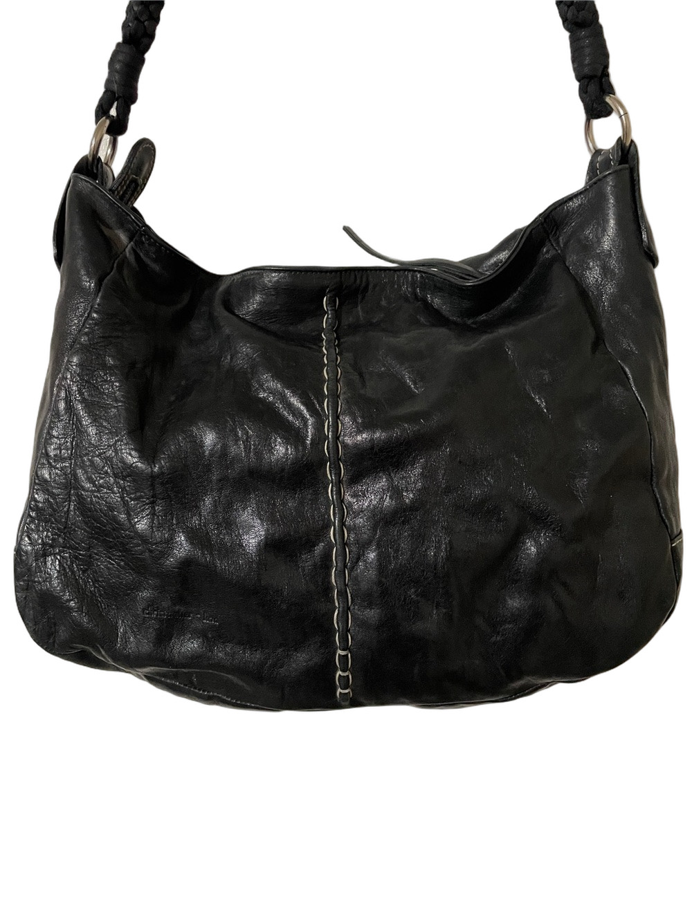 Christopher Kon Black Leather Braided-Handle Shoulder Bag